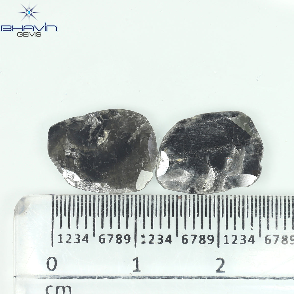 2.98 CT/2 ピース スライス シェイプ ナチュラル ダイヤモンド ブラック グレー カラー I3 クラリティ (13.10 MM)