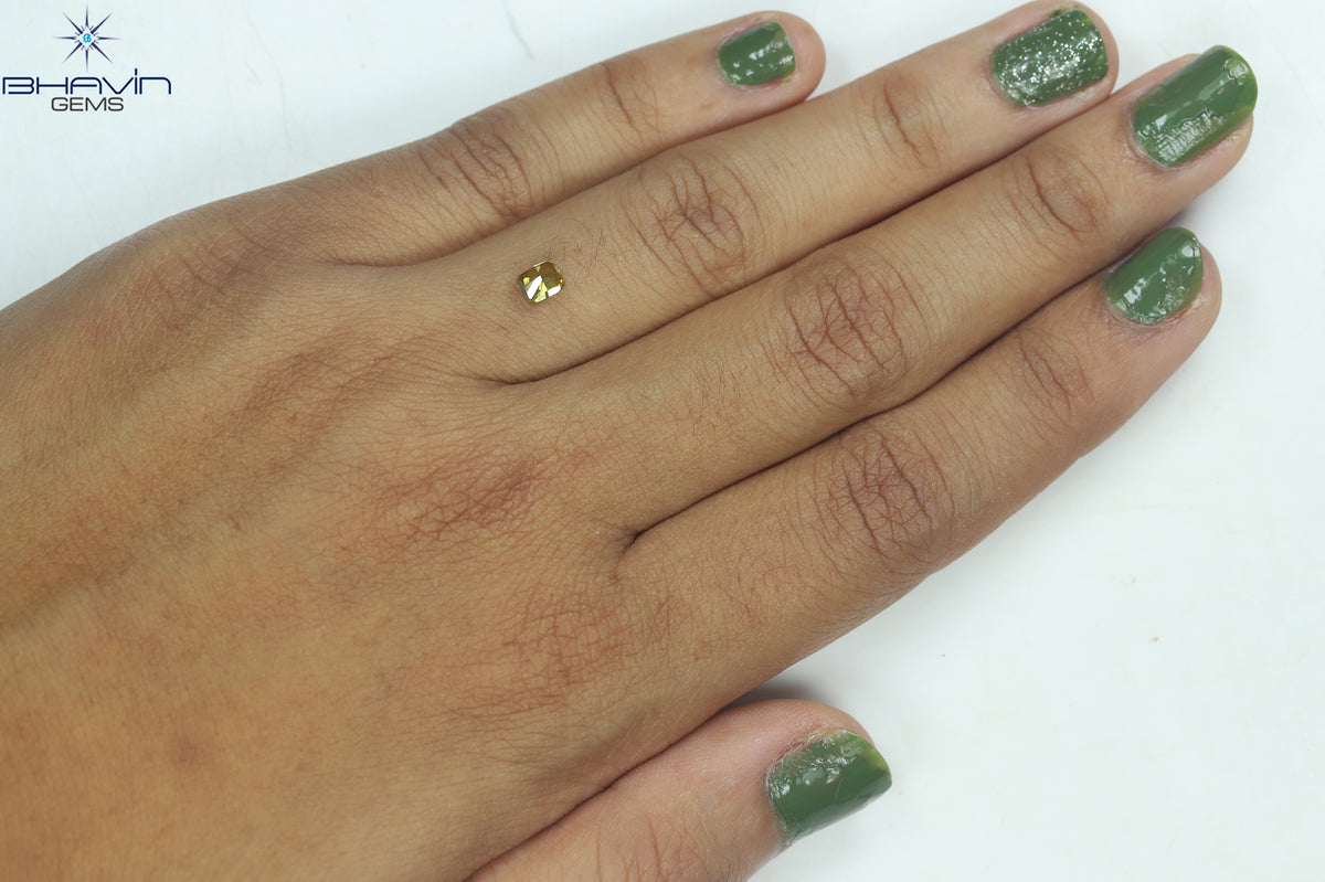 0.38 CT Natural Cushion Diamond Enhanced Green Yellow Color Clarity VS2 (4.20 MM)