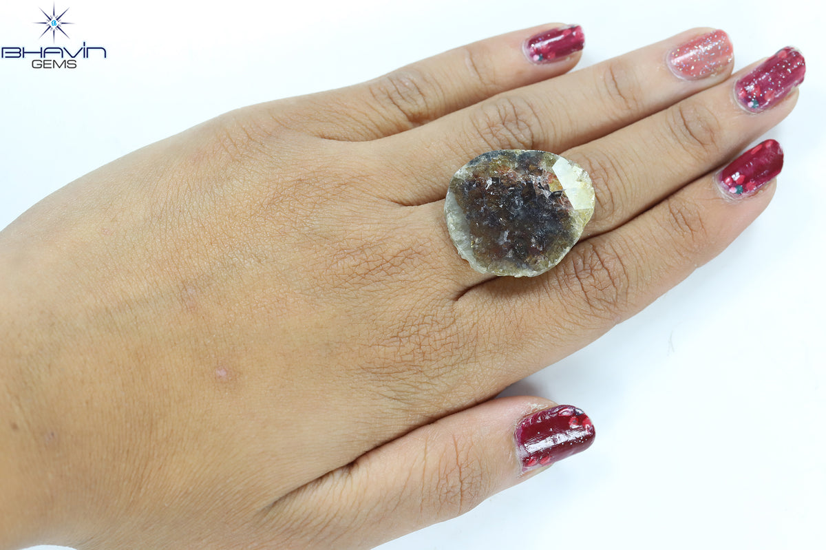 19.46 CT スライス シェイプ ナチュラル ダイヤモンド ソルト アンド ペッパー カラー I3 クラリティ (31.05 MM)