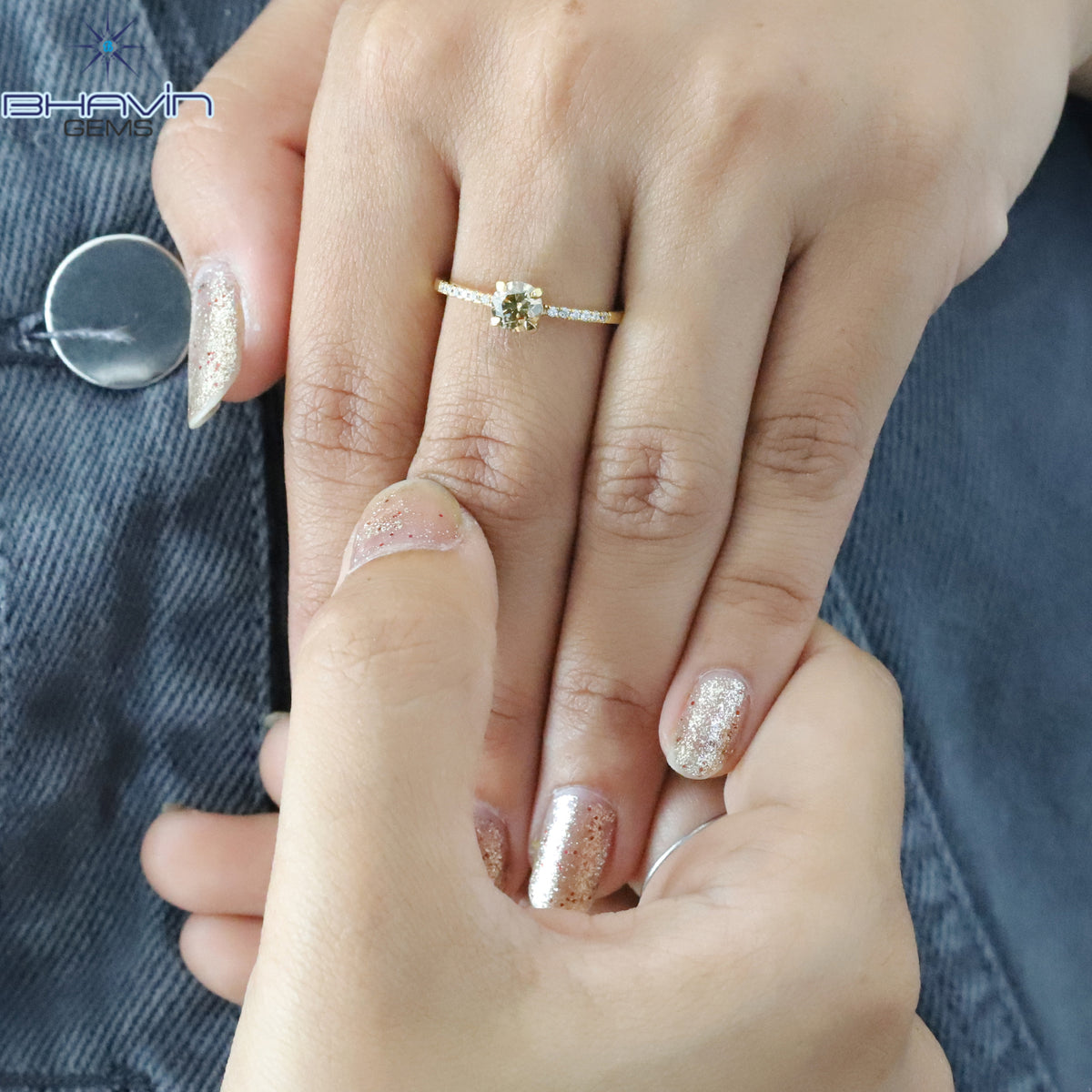 Natural Fancy Champagne Diamond Pave Engagement Ring