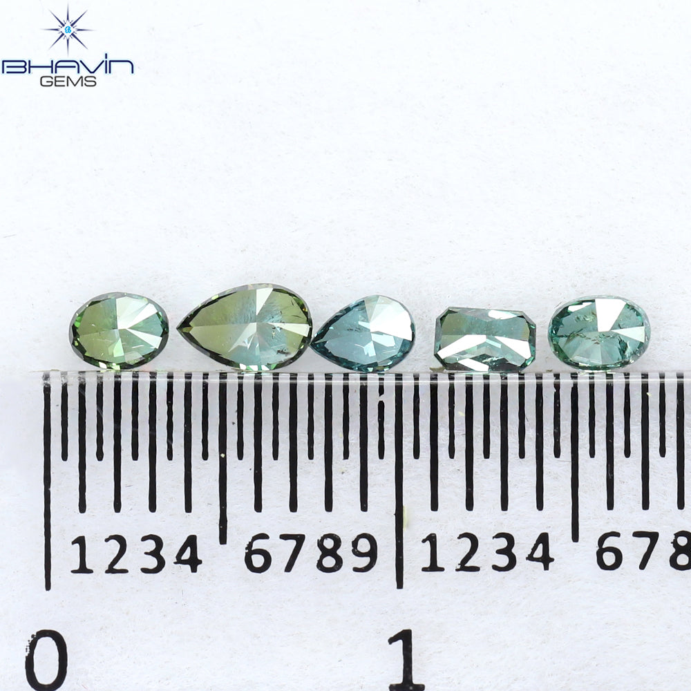 0.38 CT/5 ピース ミックス シェイプ ナチュラル ダイヤモンド ブルー グリーン カラー VS-SI クラリティ (3.90 MM)