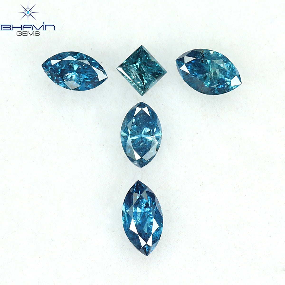 0.48 CT/5 Pcs Natural Marquise Diamond Enhanced Blue Color Clarity I2 (4.44 MM)