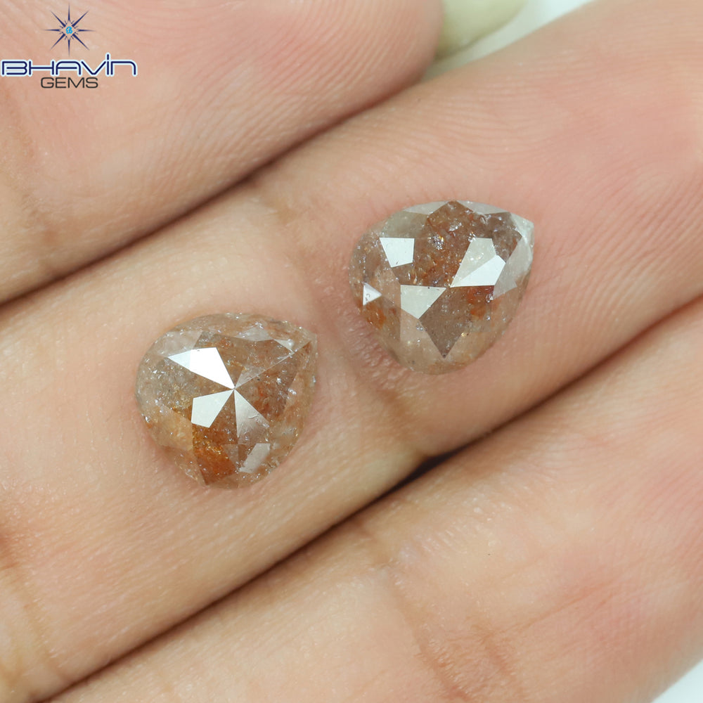 2.86 CT/2 Pcs Pear Shape Natural Loose Diamond Peach Color I3 Clarity (8.13 MM)