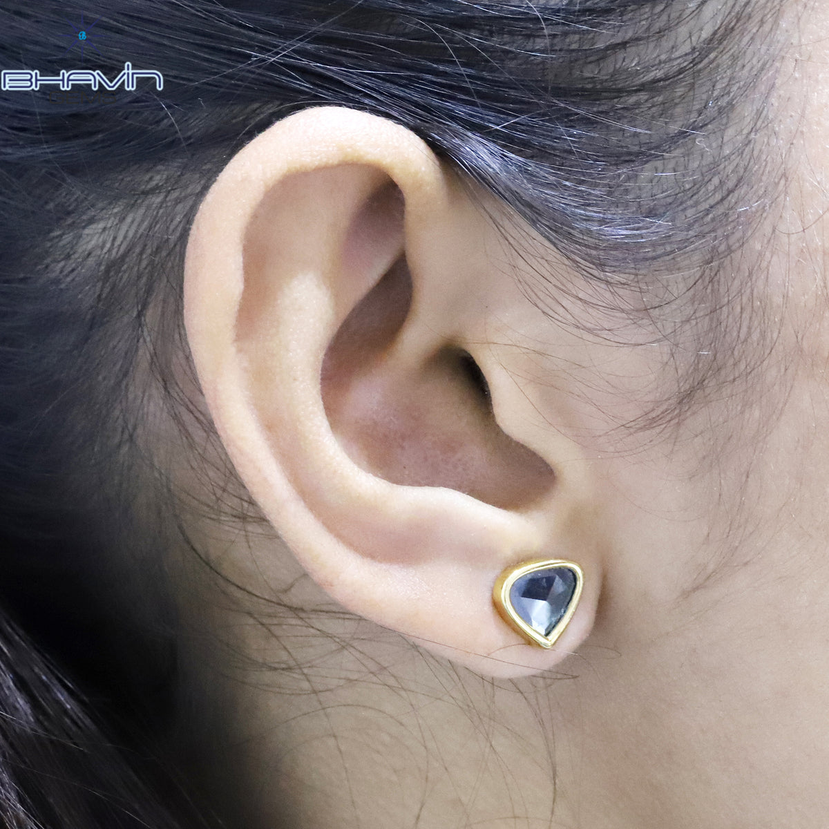 ハート スライス ローズカット ダイヤモンド イヤリング、ブルー ダイヤモンド、天然ダイヤモンド イヤリング