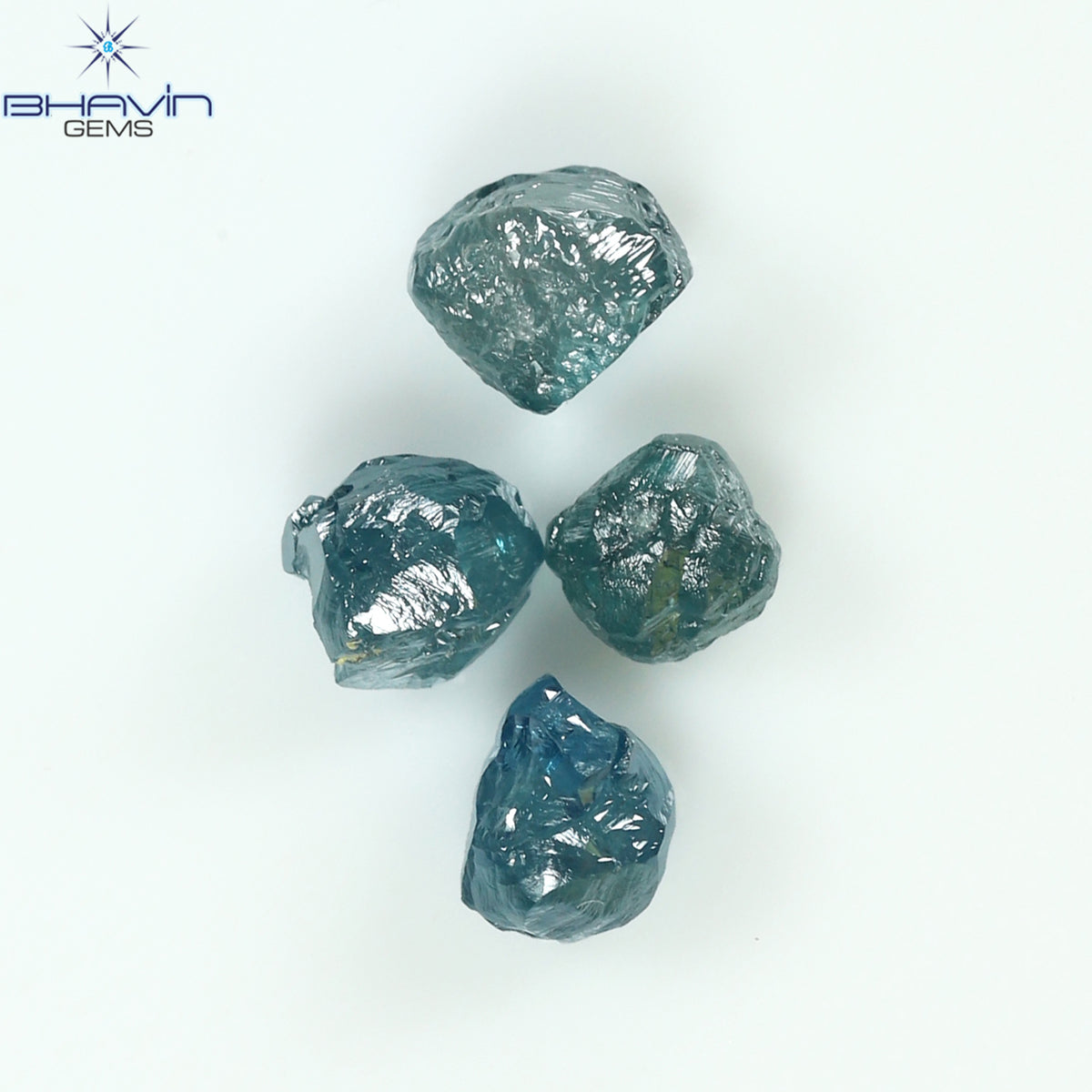 1.83 CT/4 Pcs Natural Rough Diamond Enhanced Blue Color Clarity I3 (4.46 MM)