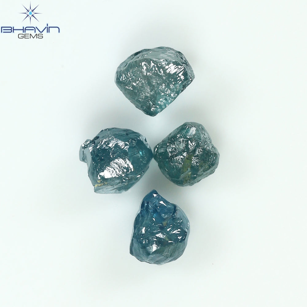 1.83 CT/4 PCS Rough Shape Enhanced Blue Color Natural Diamond I3 Clarity (4.46 MM)