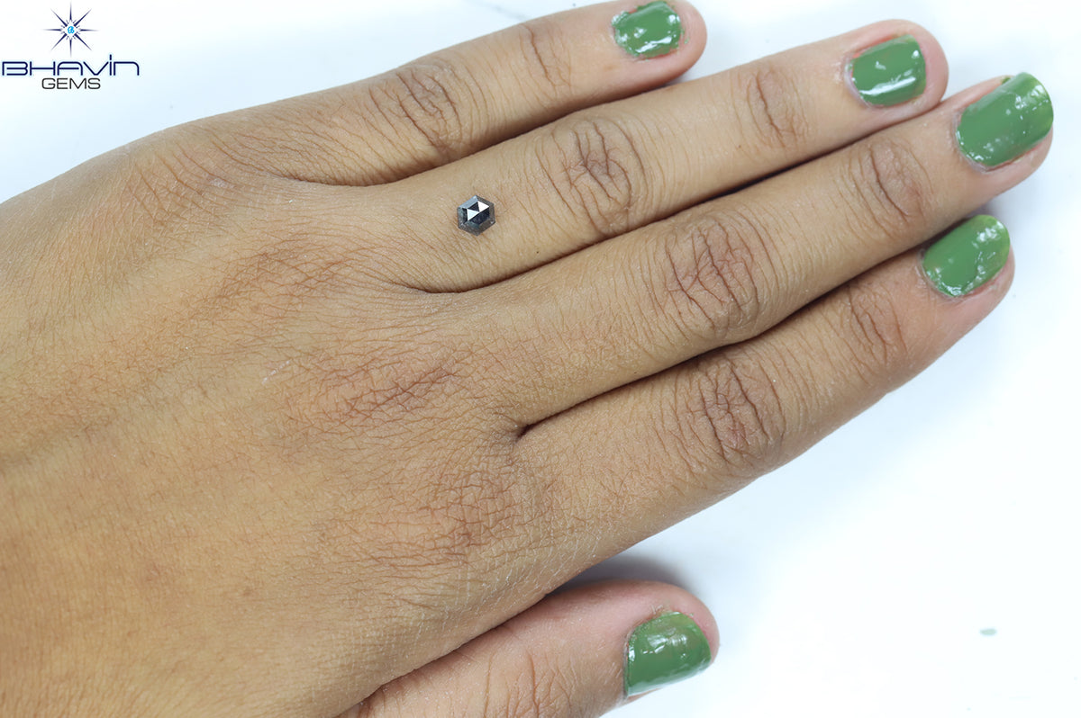 0.62 CT Natural Hexagon Diamond Salt And Pepper Color Clarity I3 (5.09 MM)