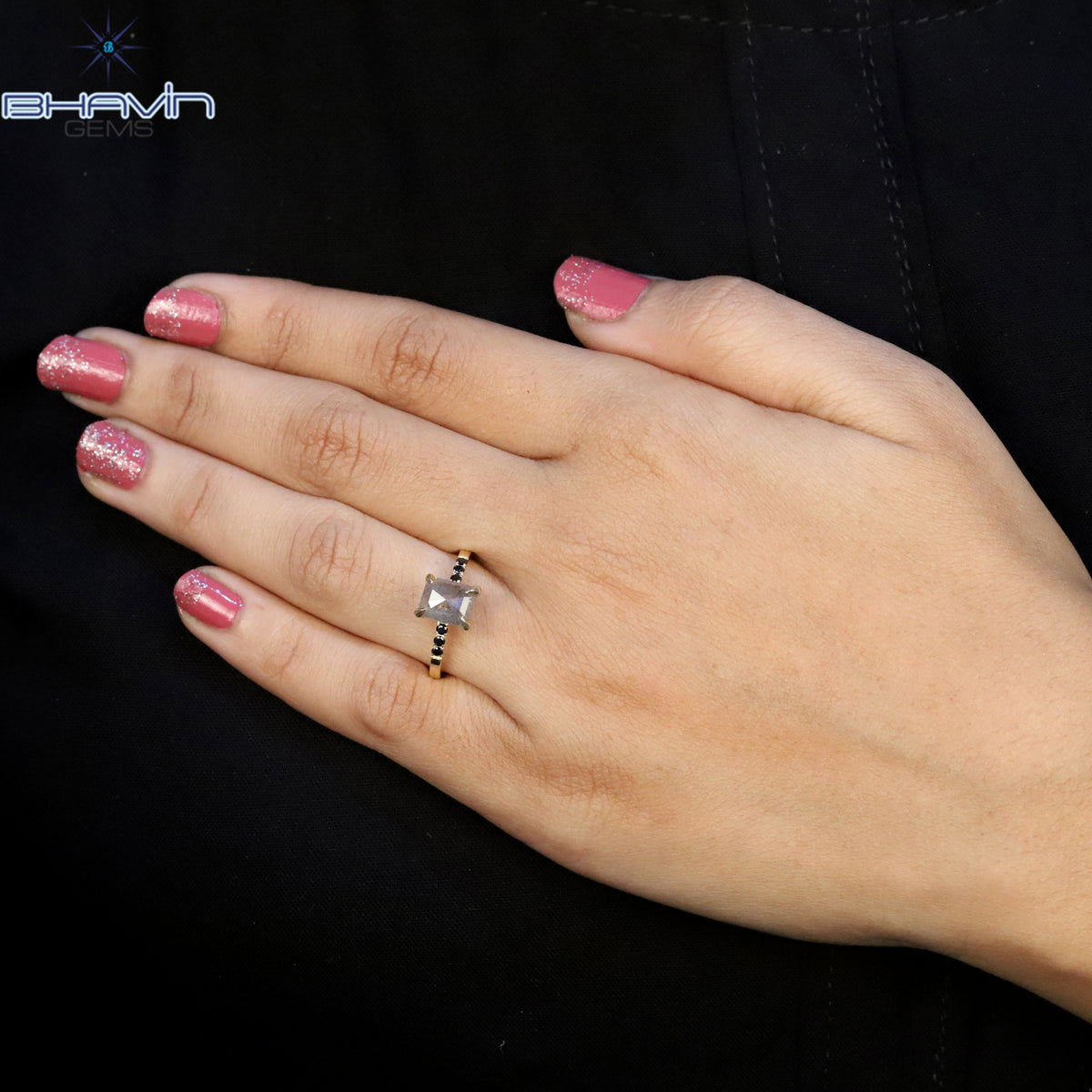 Square Emerald Diamond Salt And Pepper Diamond Natural Diamond Ring Gold Ring Engagement Ring