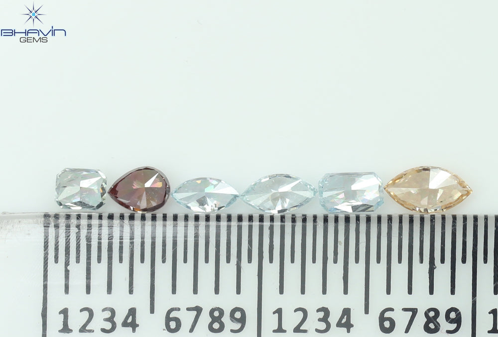 0.39 CT/6 ピース ミックス シェイプ ナチュラル ダイヤモンド グリーンがかったブルー カラー VS-SI クラリティ (4.14 MM)