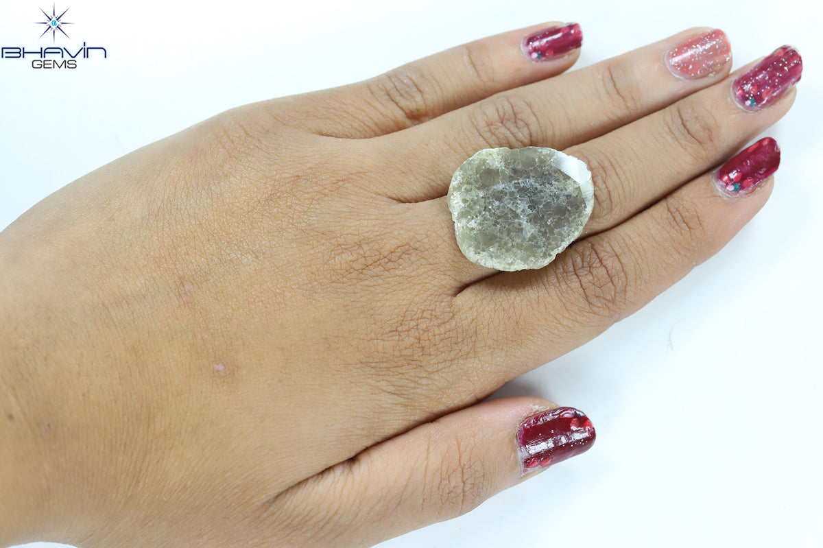 18.75 CT スライス シェイプ ナチュラル ダイヤモンド ソルト アンド ペッパー カラー I3 クラリティ (31.00 MM)
