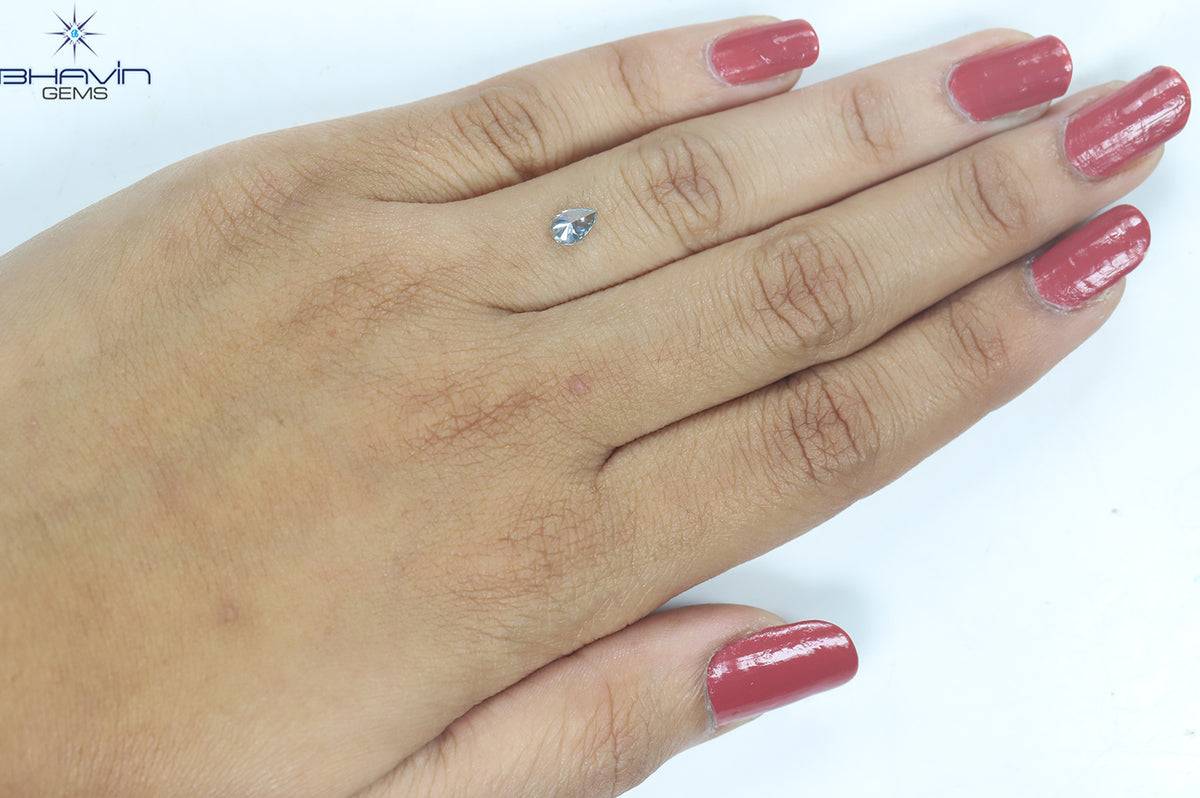 0.40 CT ペアシェイプ ナチュラル ダイヤモンド ブルーイッシュ グリーン カラー VS1 クラリティ (6.13 MM)