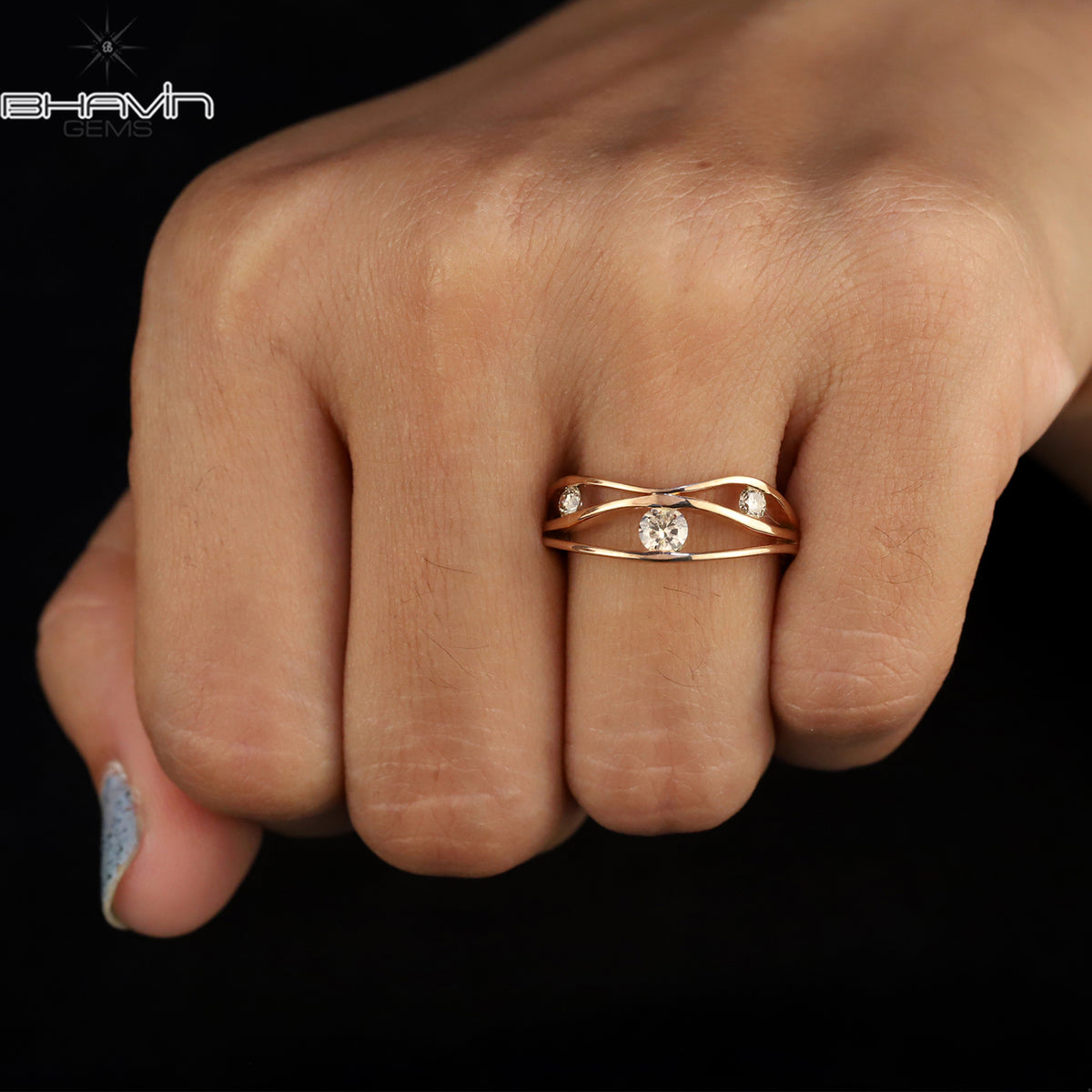 Trio Natural Diamond Criss-Cross Statement Ring