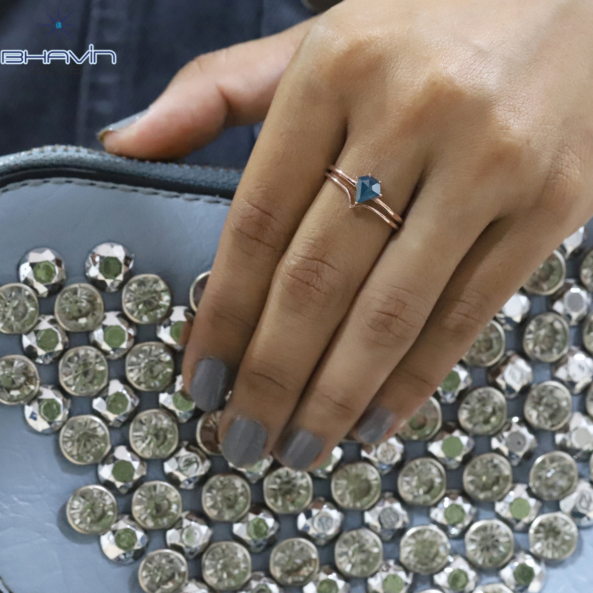 五角形ダイヤモンド、ブルーダイヤモンド、天然ダイヤモンドリング、婚約指輪、結婚指輪、ダイヤモンドリング