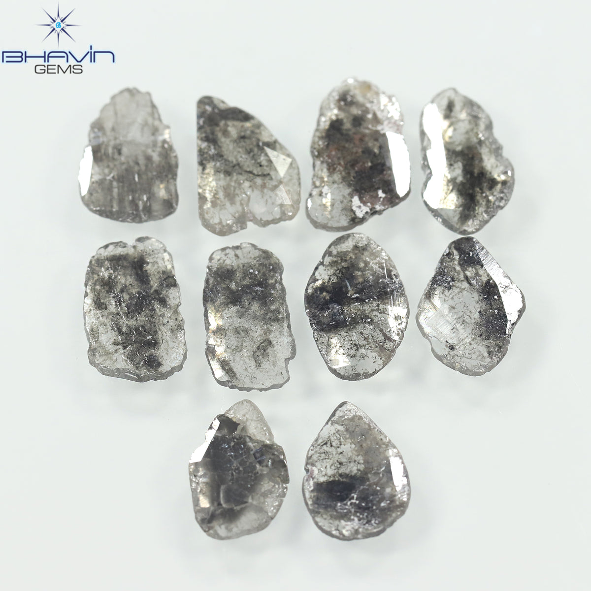 5.60 CT/10 個スライス ダイヤモンド ソルト アンド ペッパー カラー クラリティ I3 (10.17 MM)