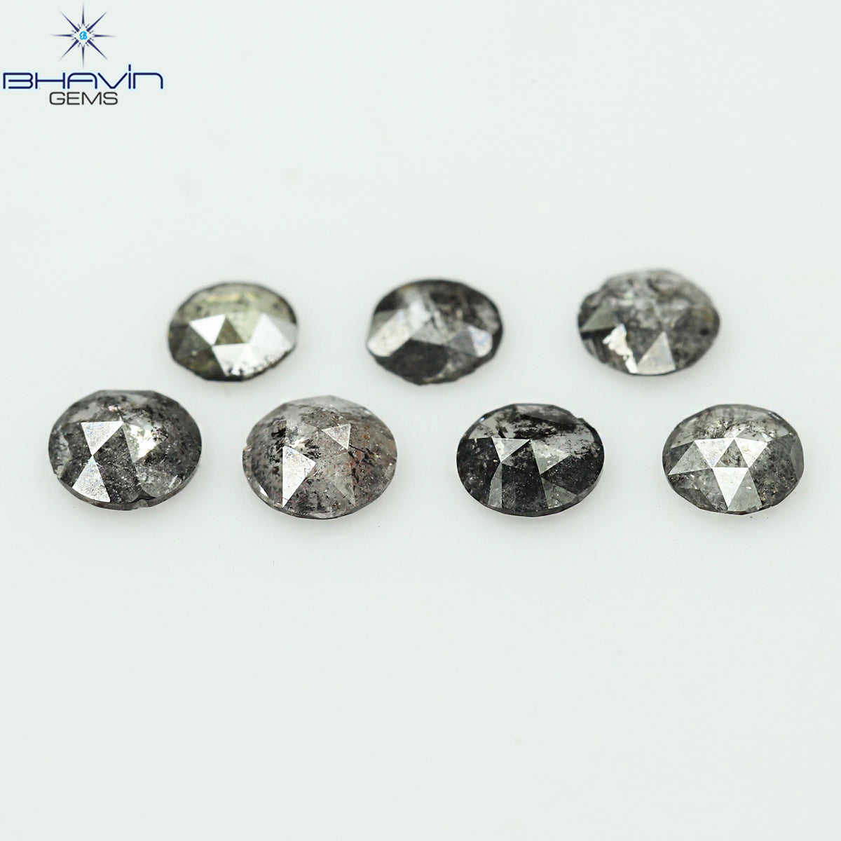 0.55 CT/7 Pcs Natural Round Rose Cut Diamond Salt And Pepper Color Clarity I3 (3.26 MM)