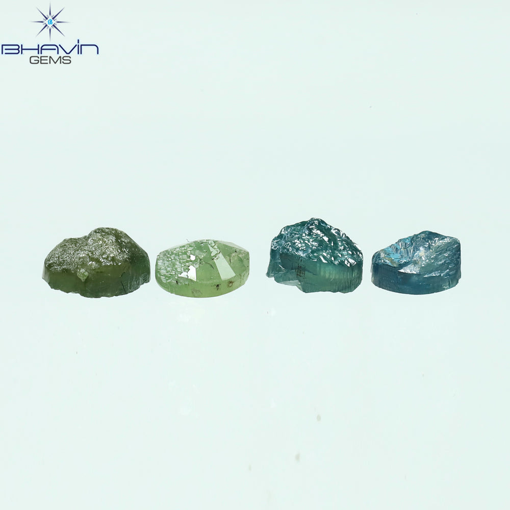 0.74 CT/4 Pcs Oval Rough Shape Green Blue Natural Loose Diamond I3 Clarity (4.32 MM)