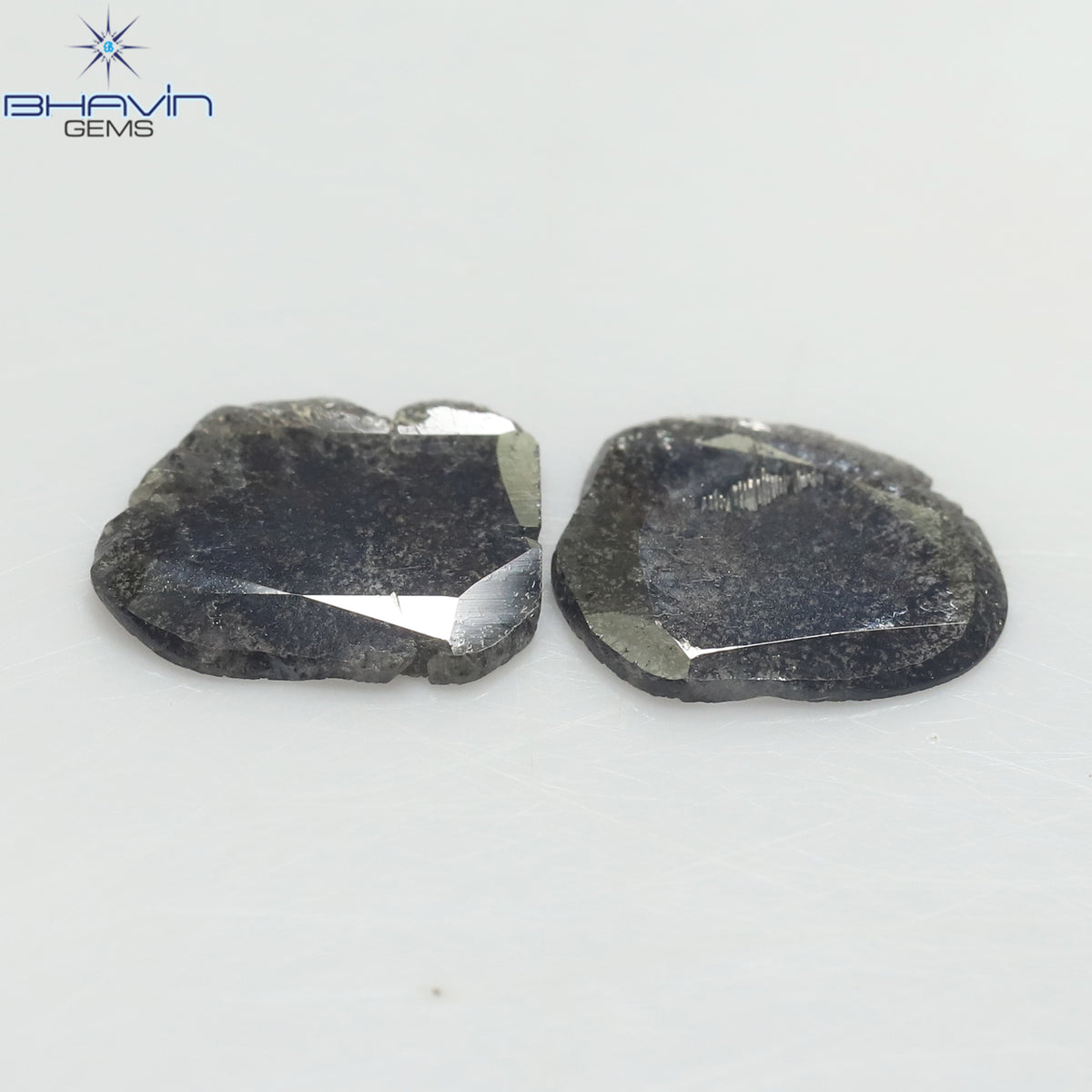 1.96 CT (2 Pcs) Slice Natural Diamond Salt And Pepper Color Clarity I3 (10.70 MM)