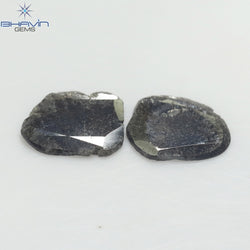 1.96 CT/2 ピース スライス形状 天然ダイヤモンド ソルト アンド ペッパー カラー I3 クラリティ (10.70 MM)