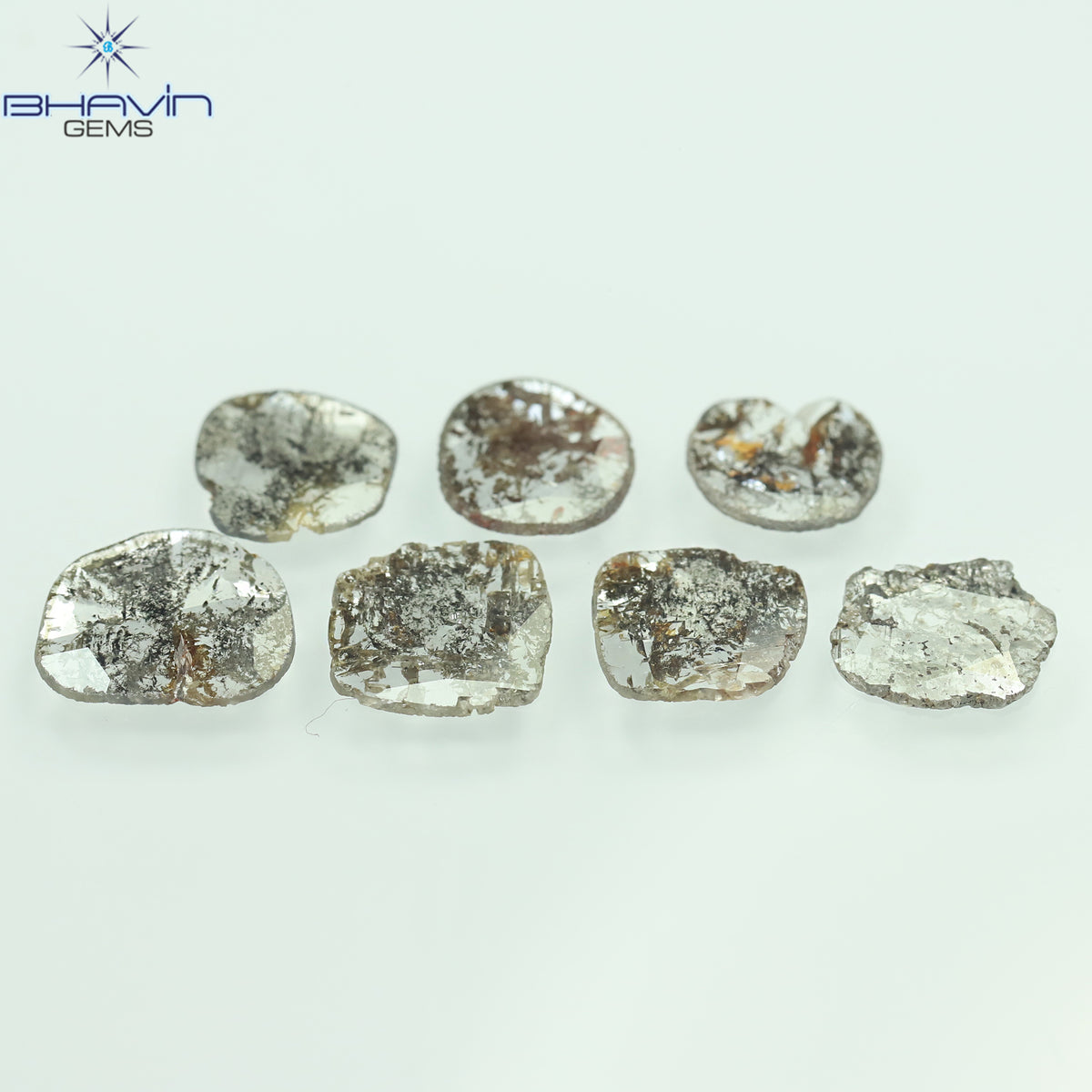 3.09 CT (7 Pcs) Slice Natural Diamond Salt And Pepper Color Clarity I3 (8.88 MM)
