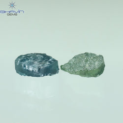 1.19 CT/3 Pcs Pear Rough Shape Blue Green Color Natural Loose Diamond I3 Clarity (6.45 MM)