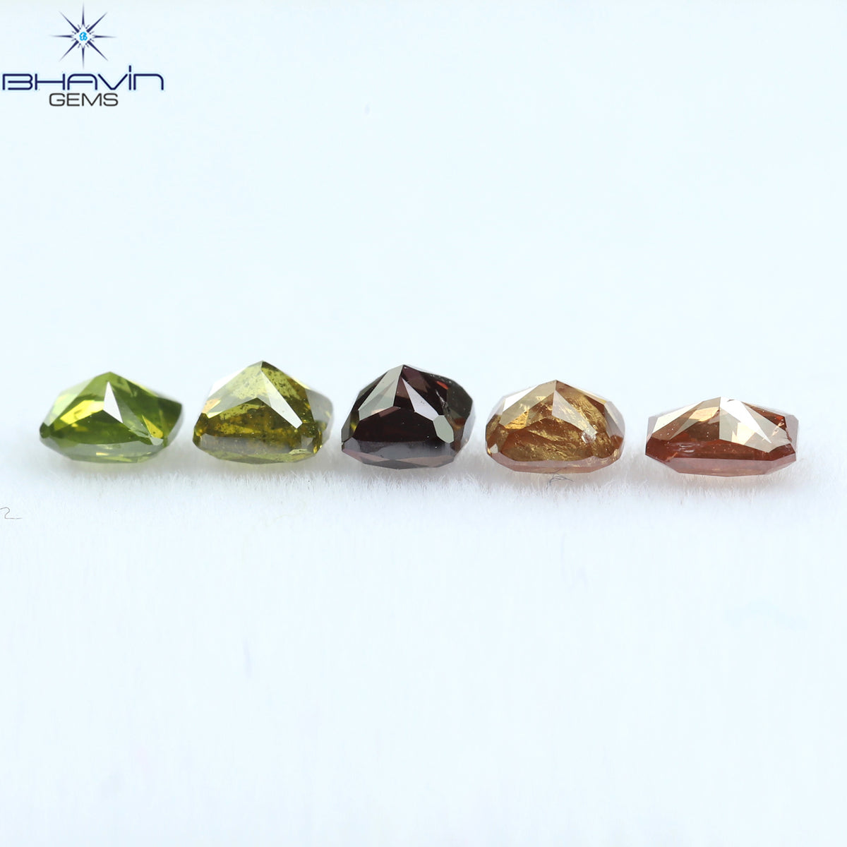 0.82CT/5ピース クッションシェイプ 天然ダイヤモンド ピンクグリーン色 SI2 クラリティ (3.46mm)