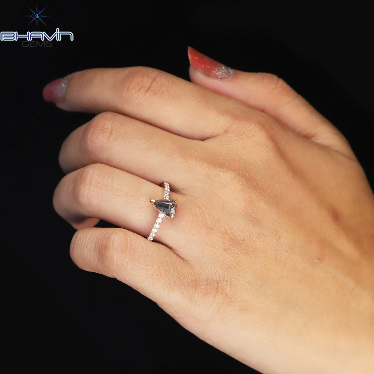 Shield Diamond Salt And Pepper Diamond Natural Diamond Ring Gold Ring Engagement Ring
