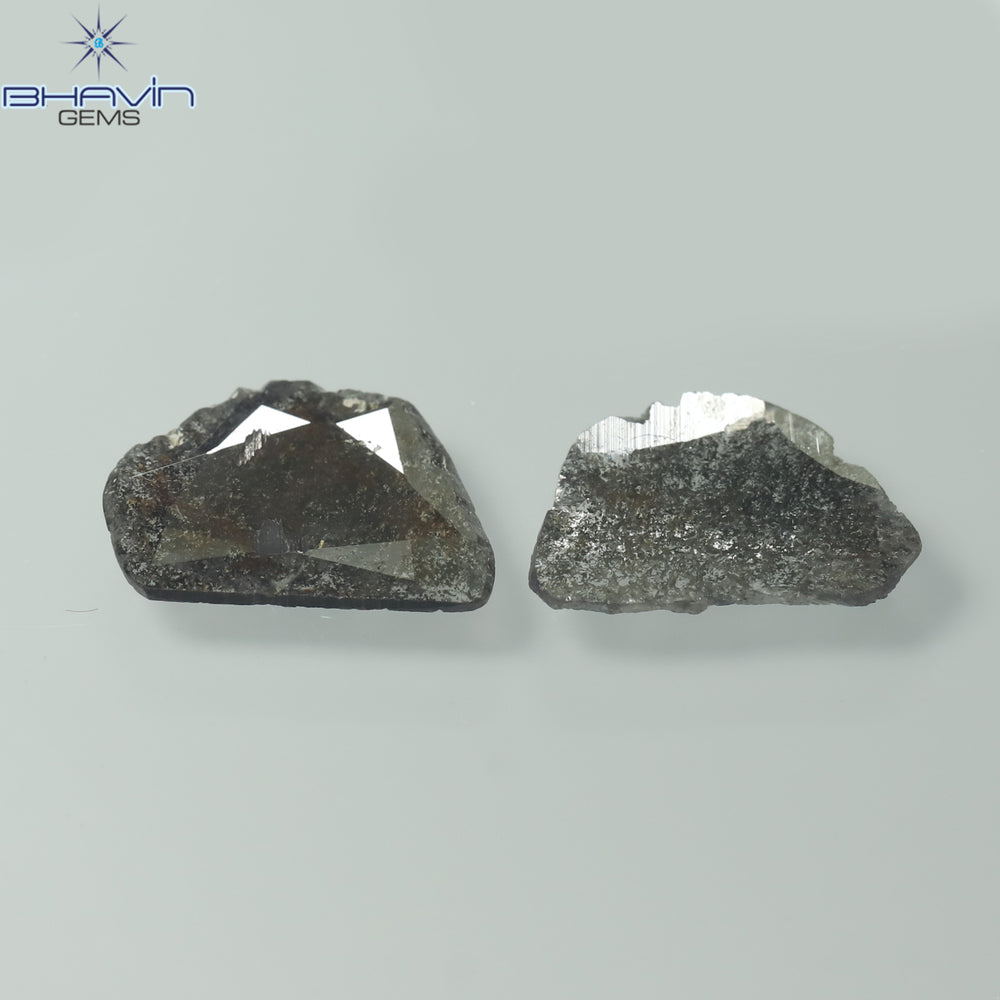 1.76 CT/2 ピース スライス形状 天然ダイヤモンド ソルト アンド ペッパー カラー I3 クラリティ (11.58 MM)