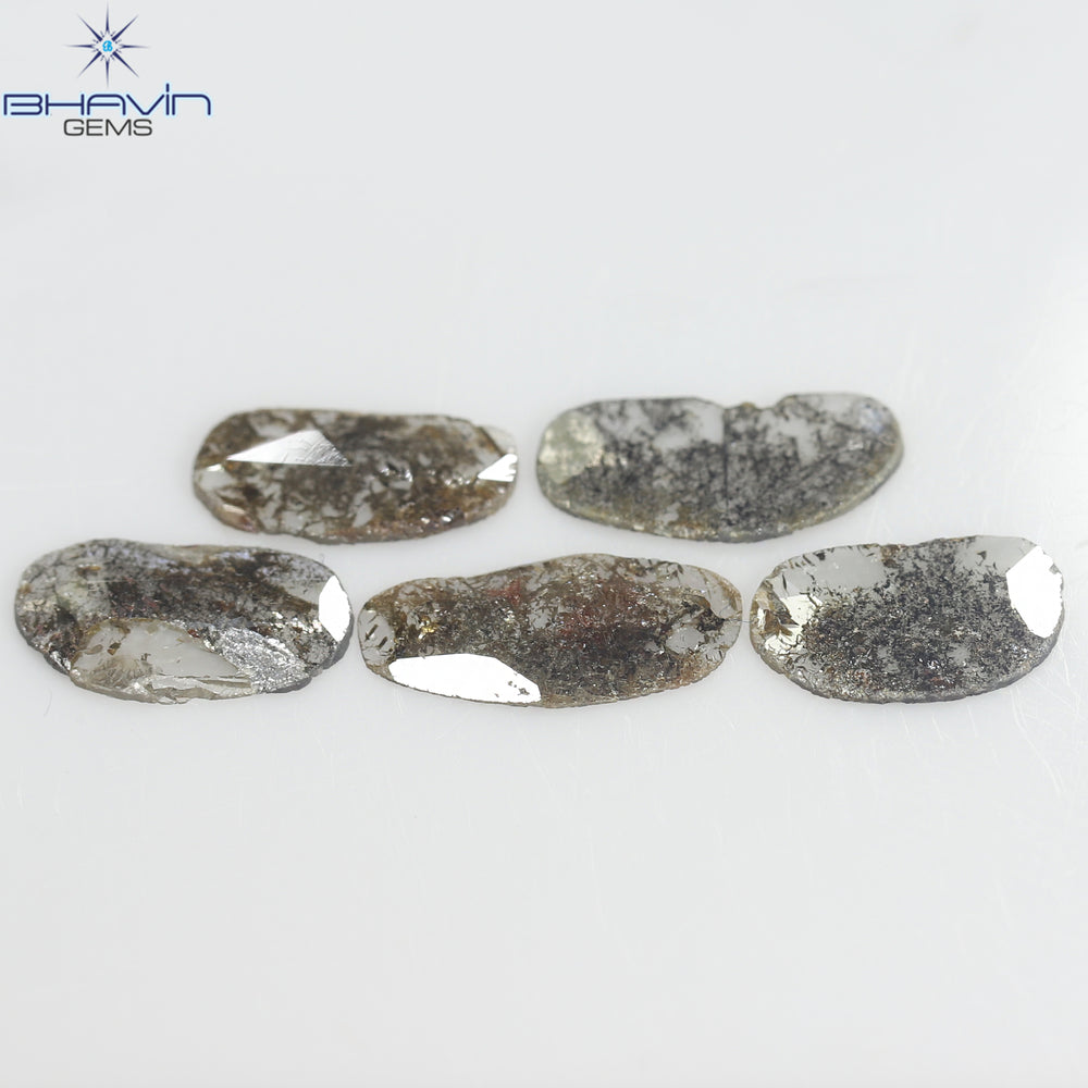 1.75 CT/5 Pcs Slice Shape Natural Diamond Salt And Pepper Color I3 Clarity (10.45 MM)