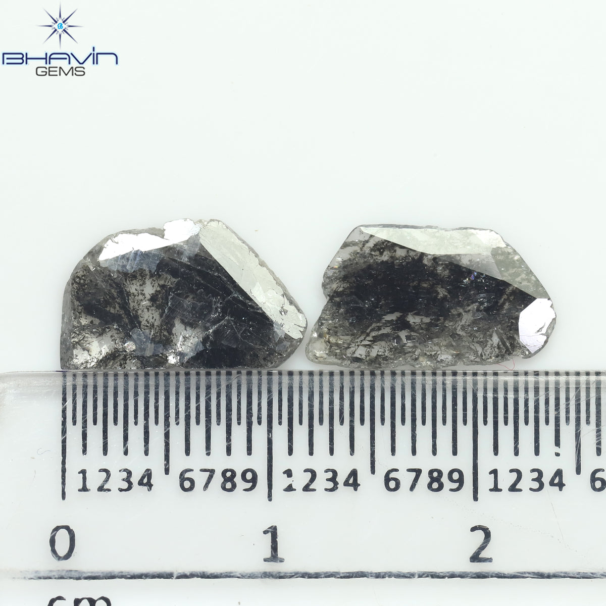 1.91 CT (2 Pcs) Slice Natural Diamond Salt And Pepper Color Clarity I3 (12.24 MM)