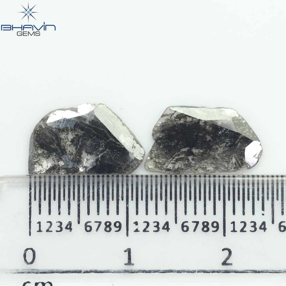 1.91 CT/2 ピース スライス形状 天然ダイヤモンド ソルト アンド ペッパー カラー I3 クラリティ (12.24 MM)