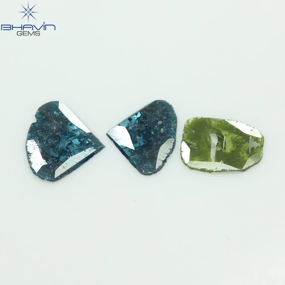 1.38 CT/3 Pcs Natural Slice Diamond Enhanced Blue Green Color Clarity I3 (9.53 MM)