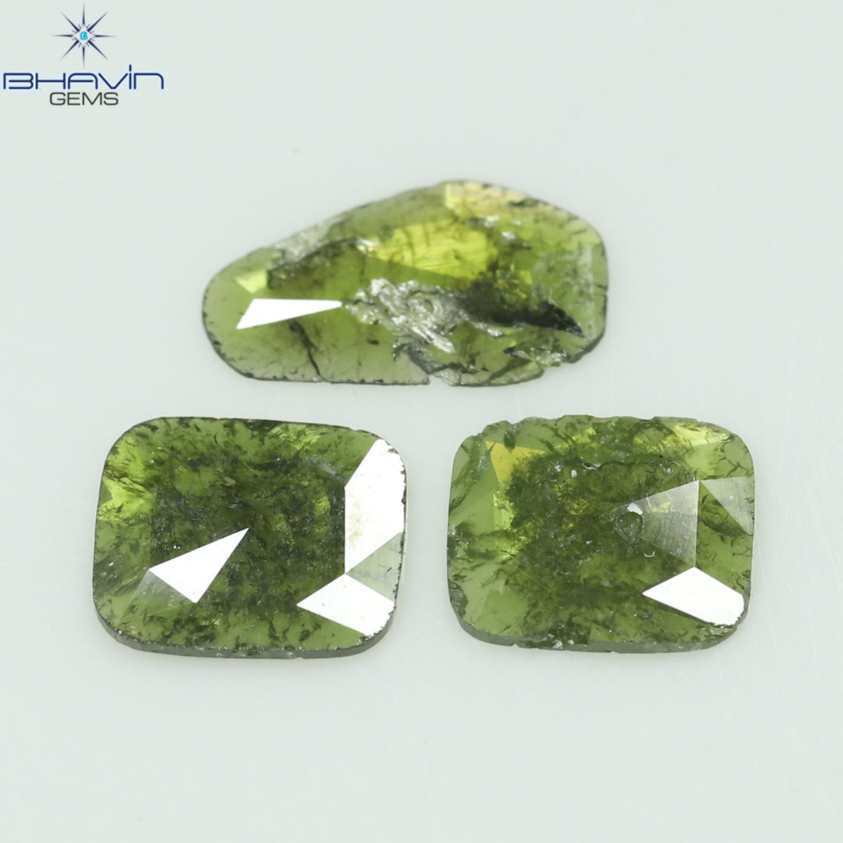 1.28 CT/3 ピース スライス シェイプ ナチュラル ダイヤモンド グリーン カラー I3 クラリティ (9.65 MM)