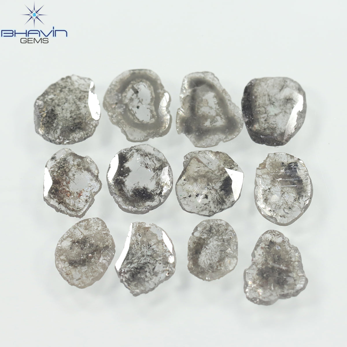 4.32 CT (12 Pcs) Slice Natural Diamond Salt And Pepper Color Clarity I3 (7.74 MM)