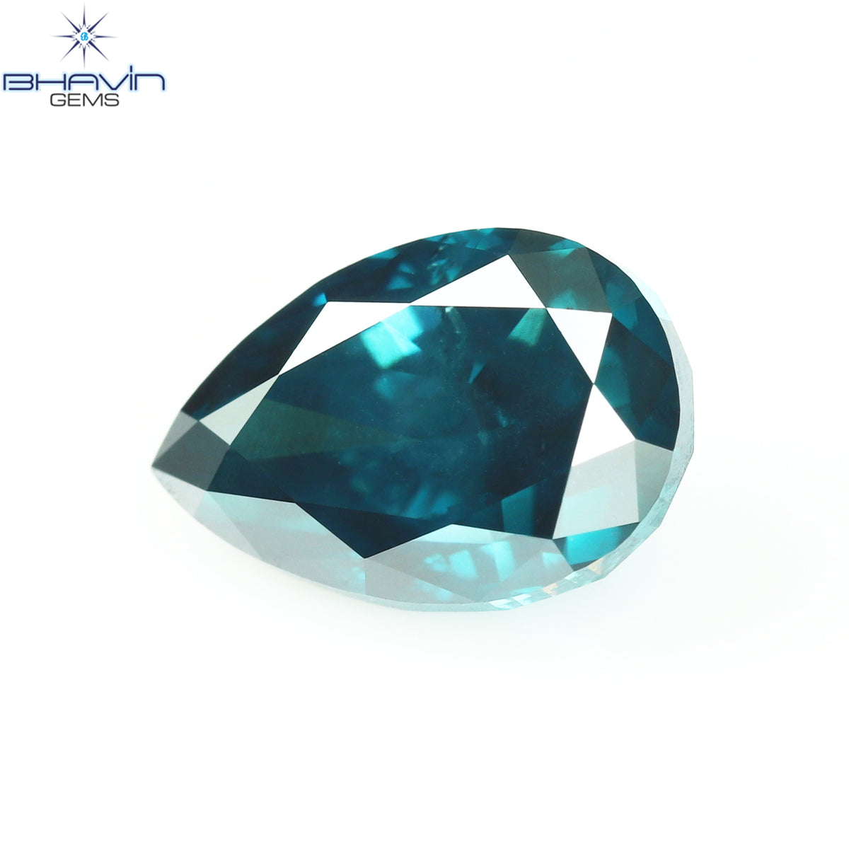 0.90 CT Pear Natural Diamond Enhanced Greenish Blue Color Clarity SI2 (4.38 MM)