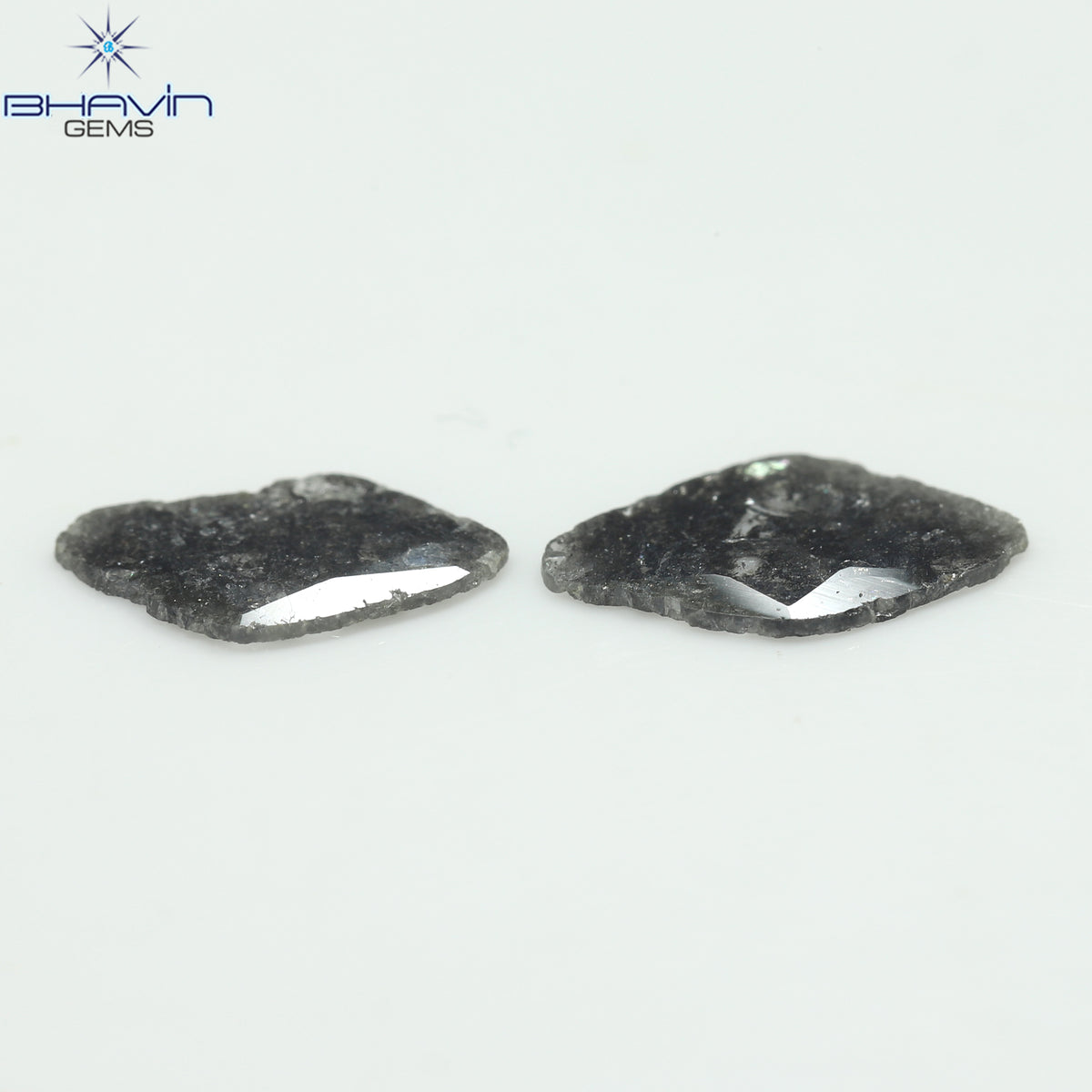 1.47 CT (2 Pcs) Slice Natural Diamond Salt And Pepper Color Clarity I3 (12.40 MM)