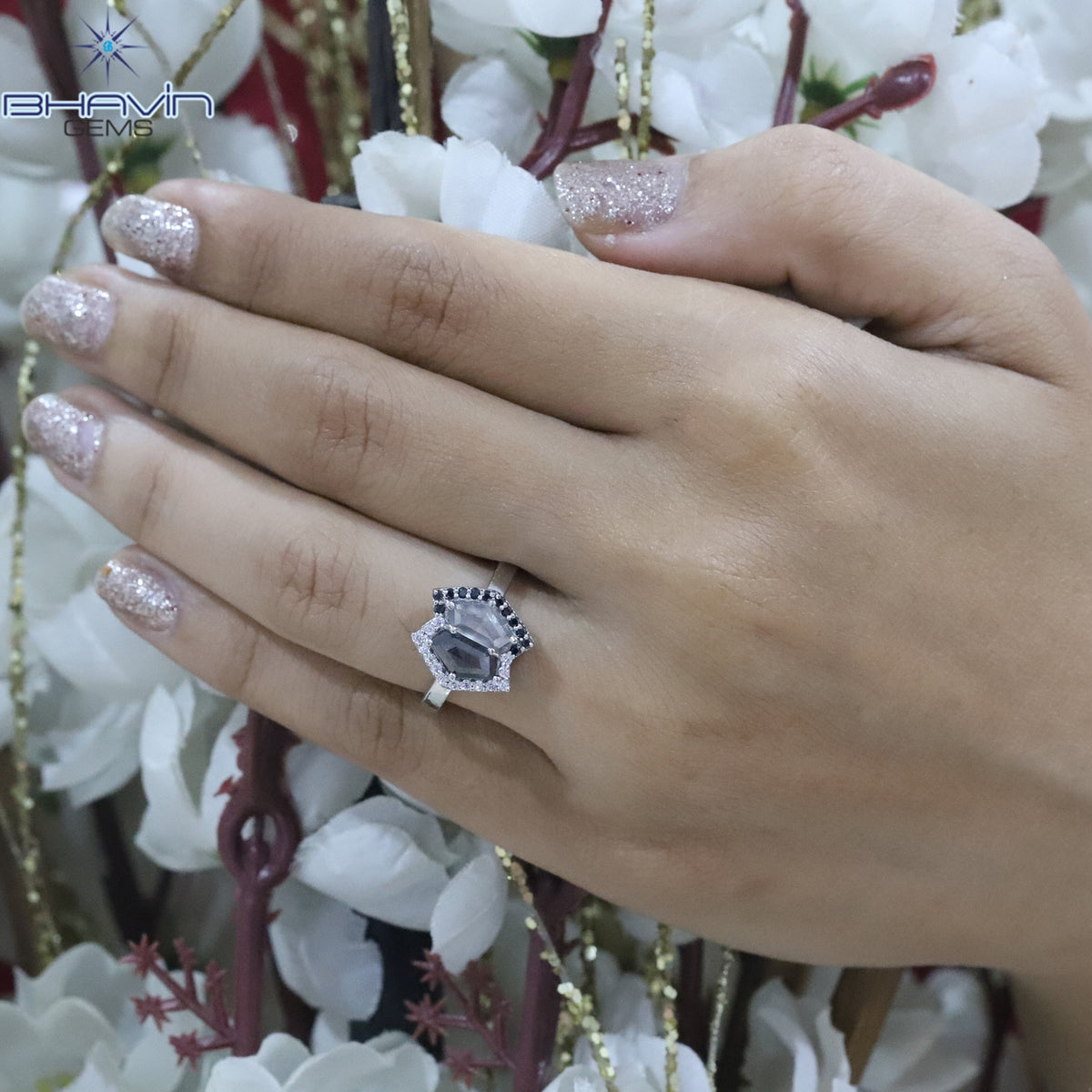 Geometric Salt & Pepper Twin Shield Ring