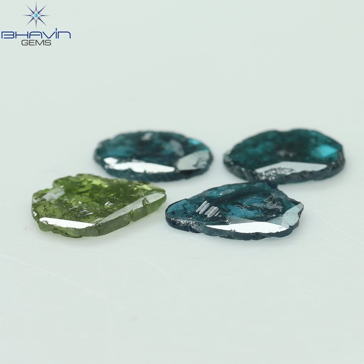 1.66 CT/4 Pcs Natural Slice Diamond Enhanced Blue Green Color Clarity I3 (7.70 MM)