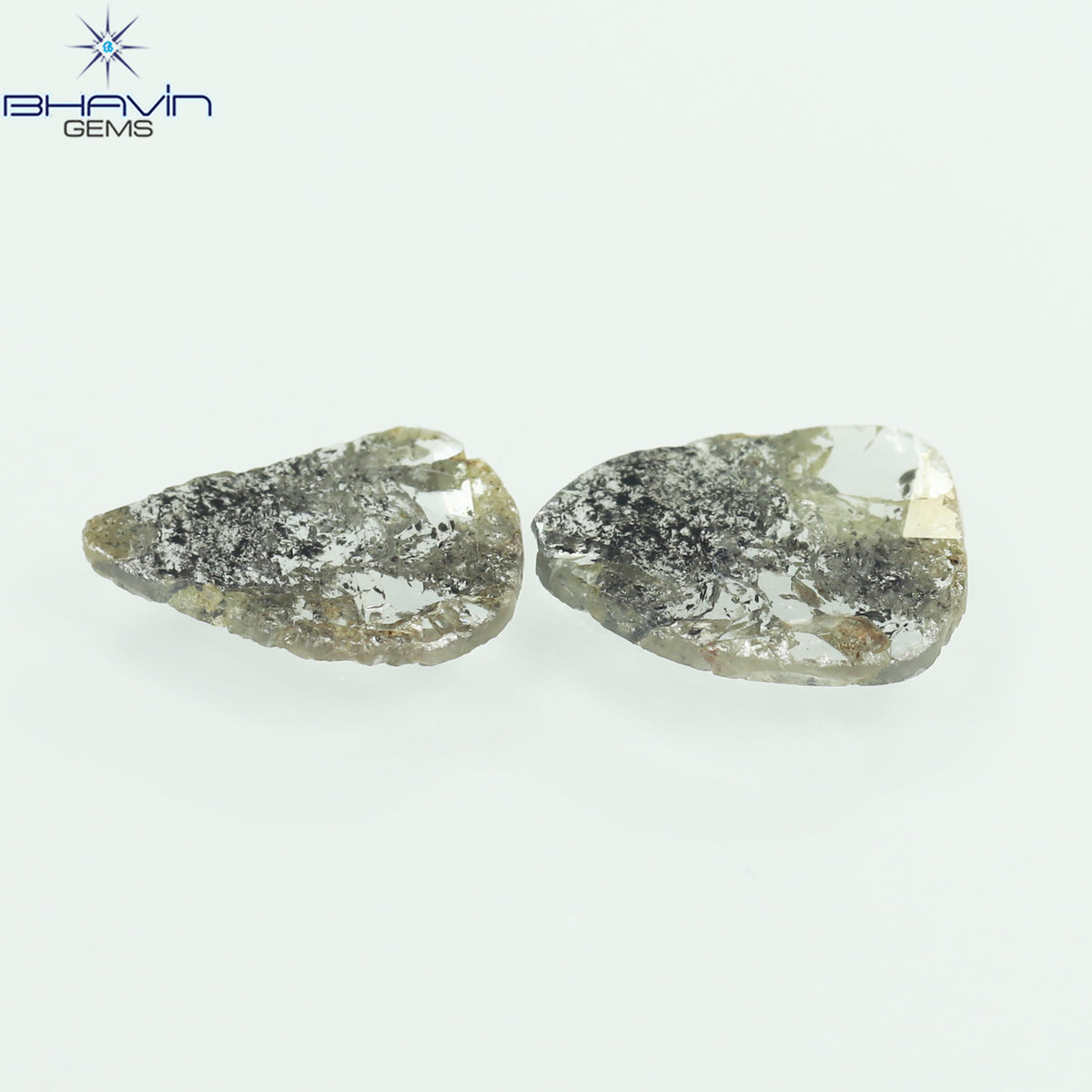 1.35 CT (2 Pcs) Slice Natural Diamond Salt And Pepper Color Clarity I3 (9.55 MM)