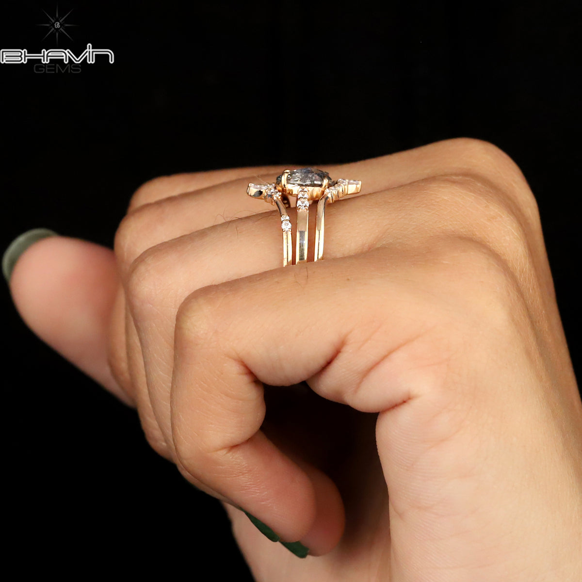 ペアダイヤモンド ソルトアンドペッパーダイヤモンド 天然ダイヤモンド リング ゴールドリング 婚約指輪