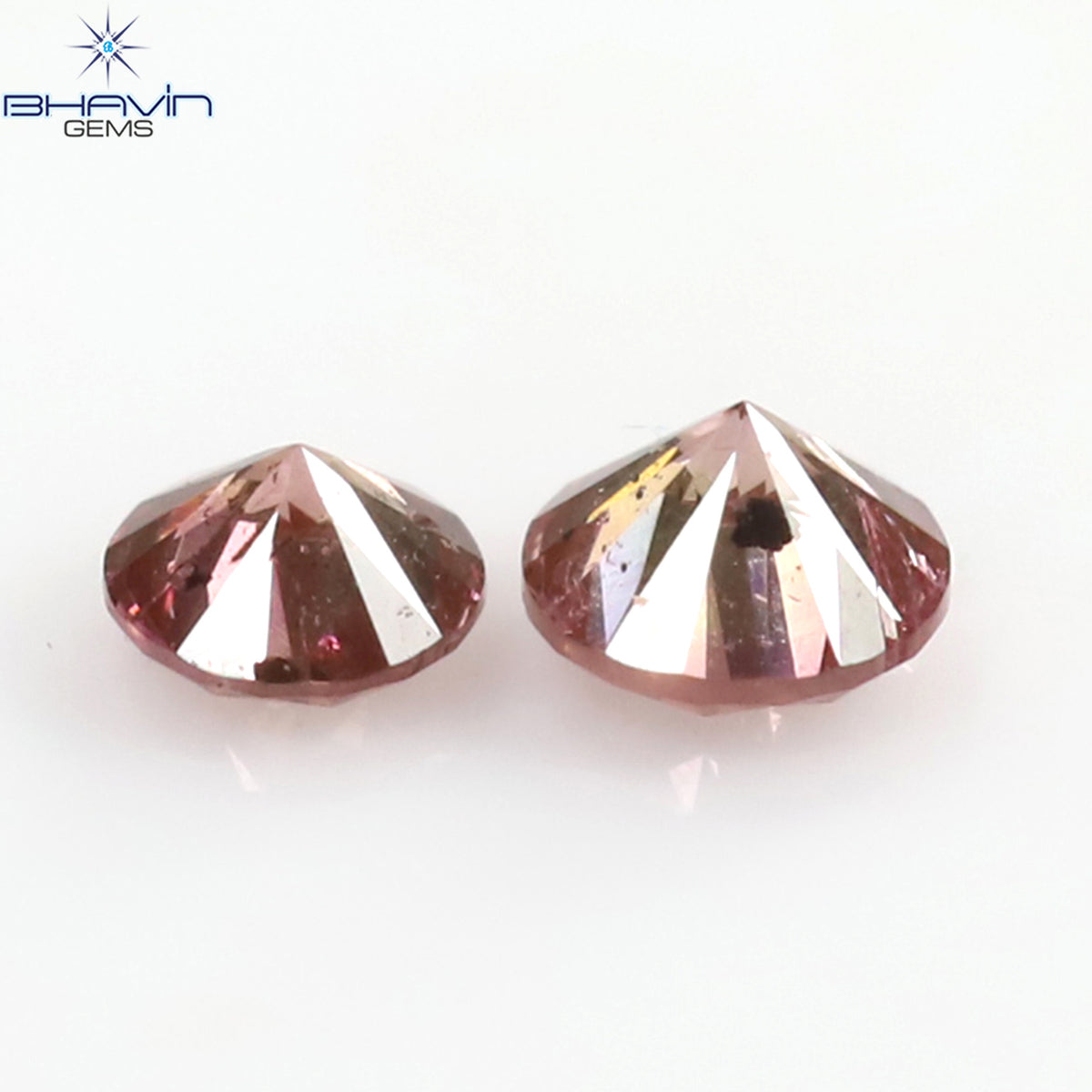 0.08 CT/2 Pcs Natural Round Diamond Enhanced Pink Color Clarity I1 (2.10 MM)