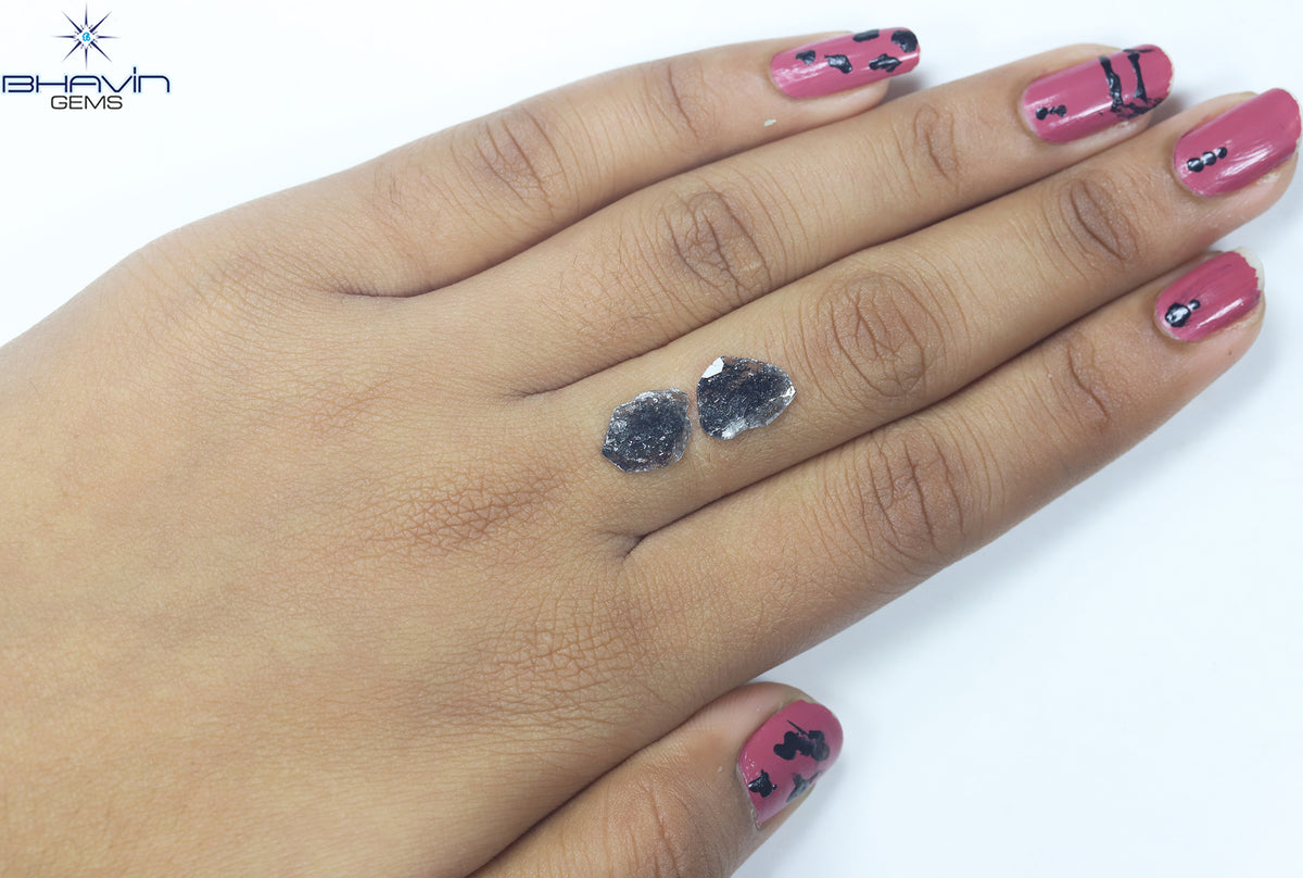 1.82 CT (2 個) スライス シェイプ ナチュラル ダイヤモンド ソルト アンド ペッパー カラー I3 クラリティ (11.18 MM)