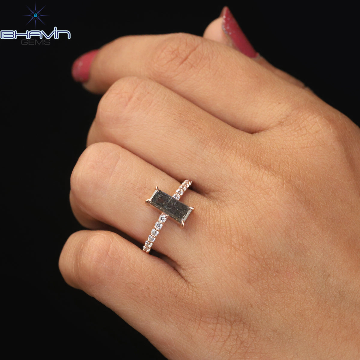 Baguette Diamond Salt And Pepper Diamond Natural Diamond Ring Gold Ring Engagement Ring