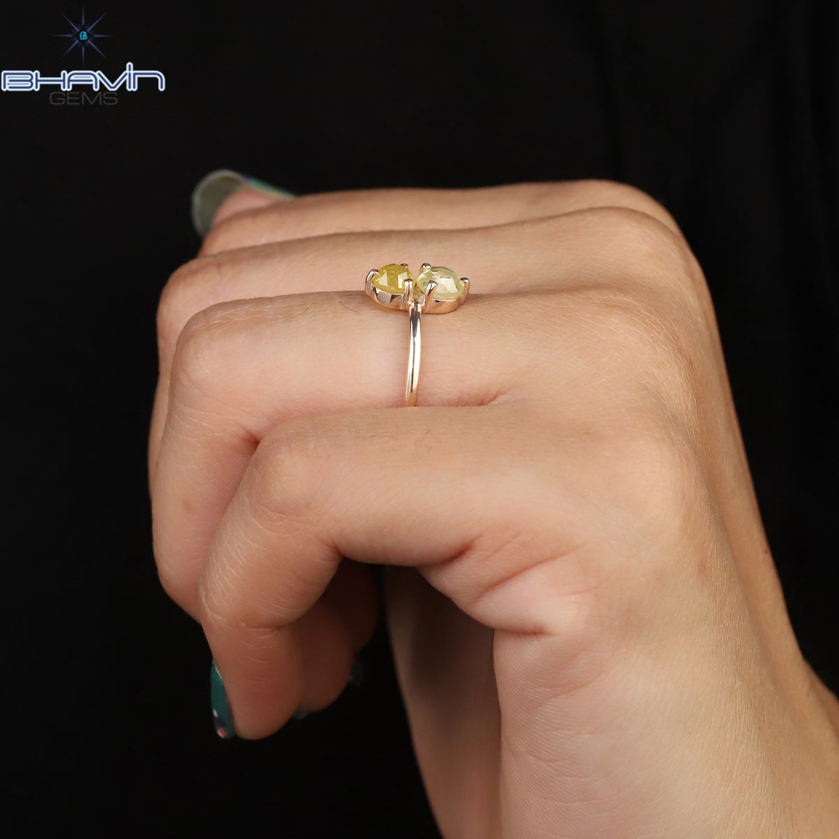 Round Rose Cut Yellow Color Natural Diamond Ring Gold Ring Engagement