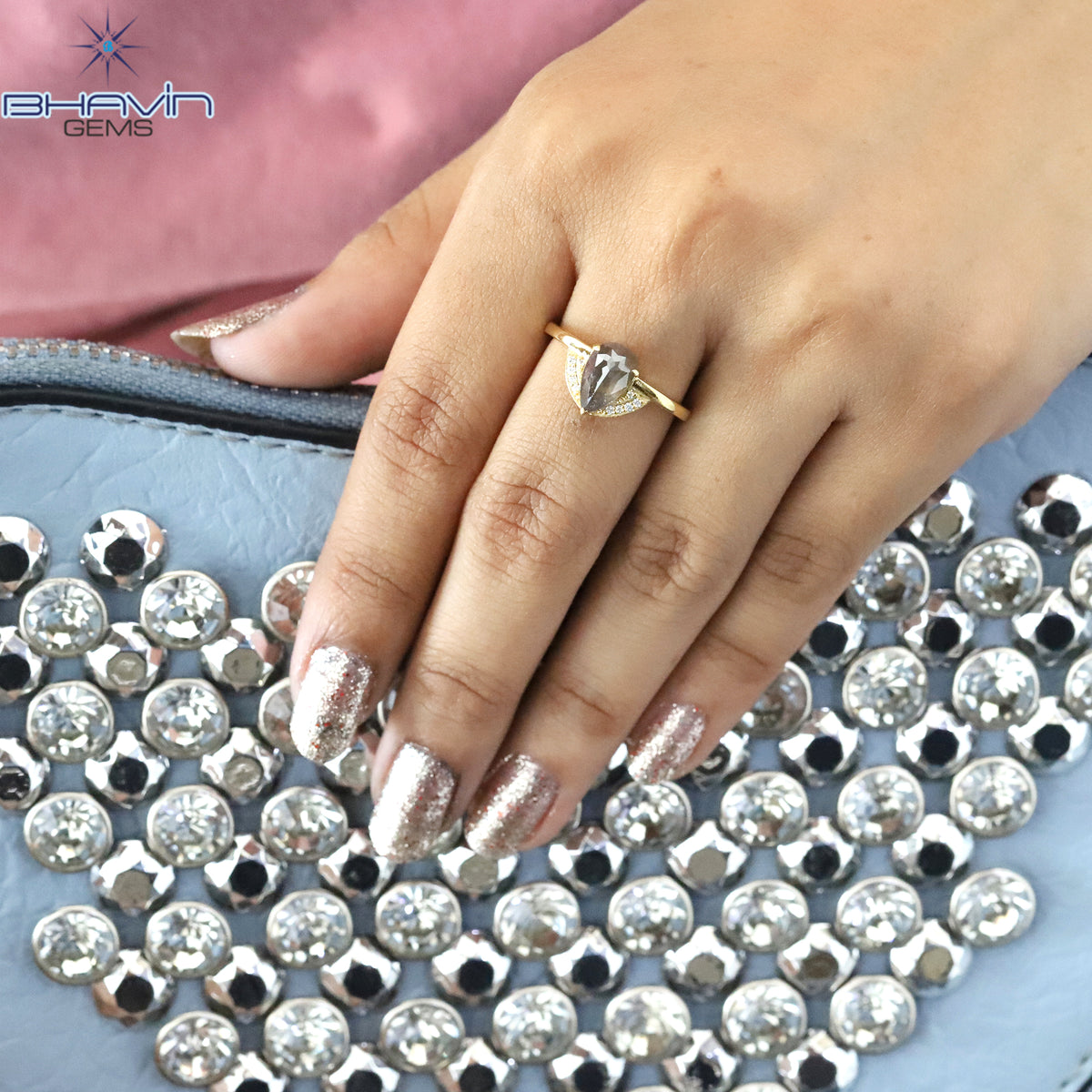 洋ナシ ダイヤモンド ソルト アンド ペッパー ダイヤモンド 天然ダイヤモンド リング 婚約指輪 結婚指輪