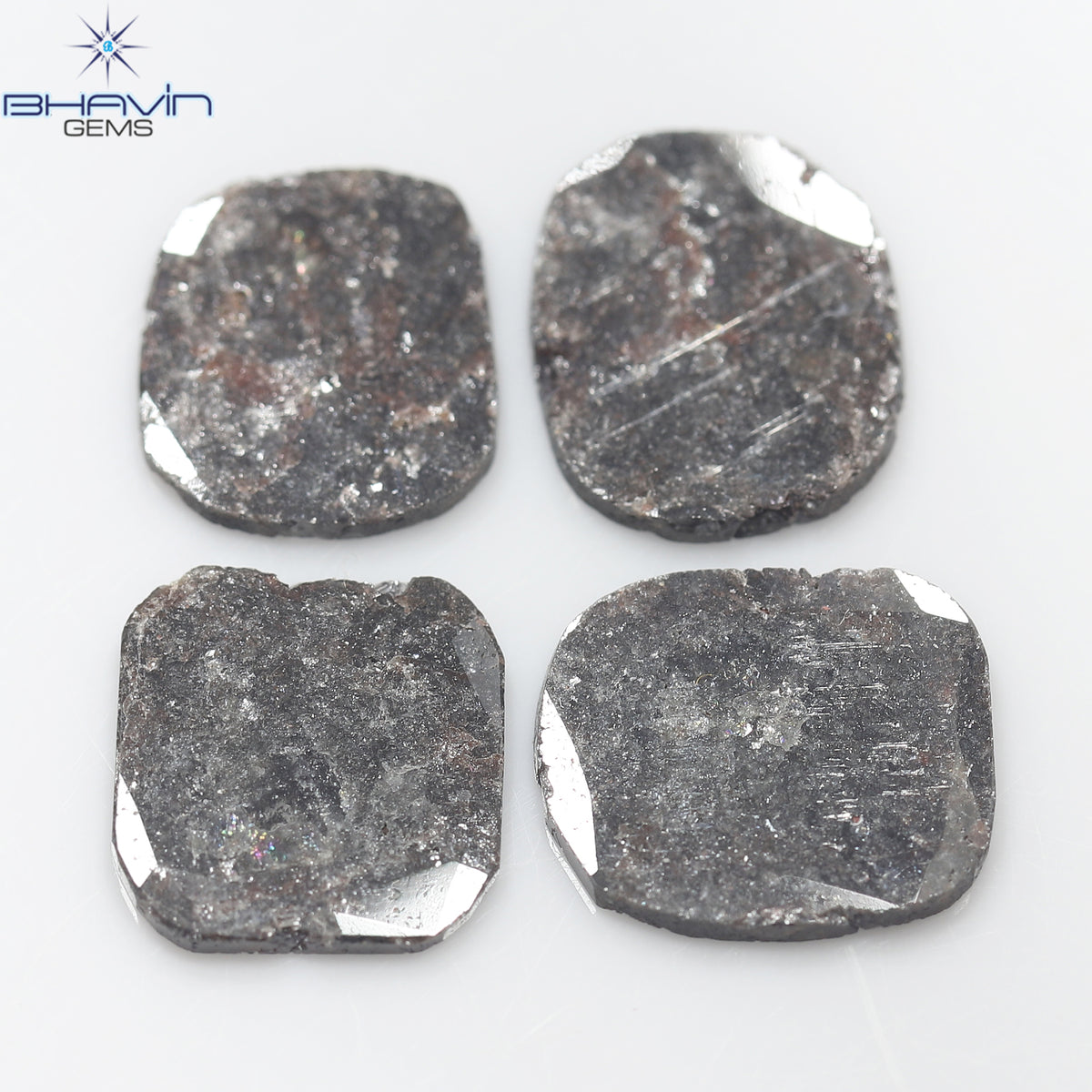 5.80 CT (4 Pcs) Cushion Slice Natural Diamond Salt And Pepper Color Clarity I3 (11.04 MM)
