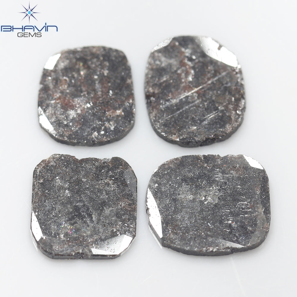 5.80 CT/4 Pcs Cushion Slice Shape Natural Diamond Salt And Pepper Color I3 Clarity (11.04 MM)