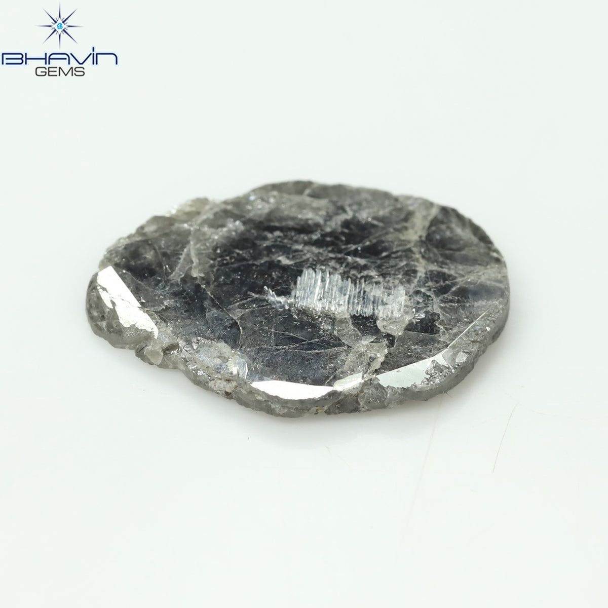 3.64 CT スライス シェイプ ナチュラル ダイヤモンド ソルト アンド ペッパー カラー I3 クラリティ (16.66 MM)