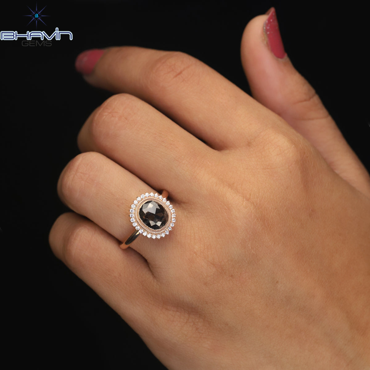 Oval Diamond Natural Diamond Ring Salt And Pepper Color Gold Ring Engagement Ring