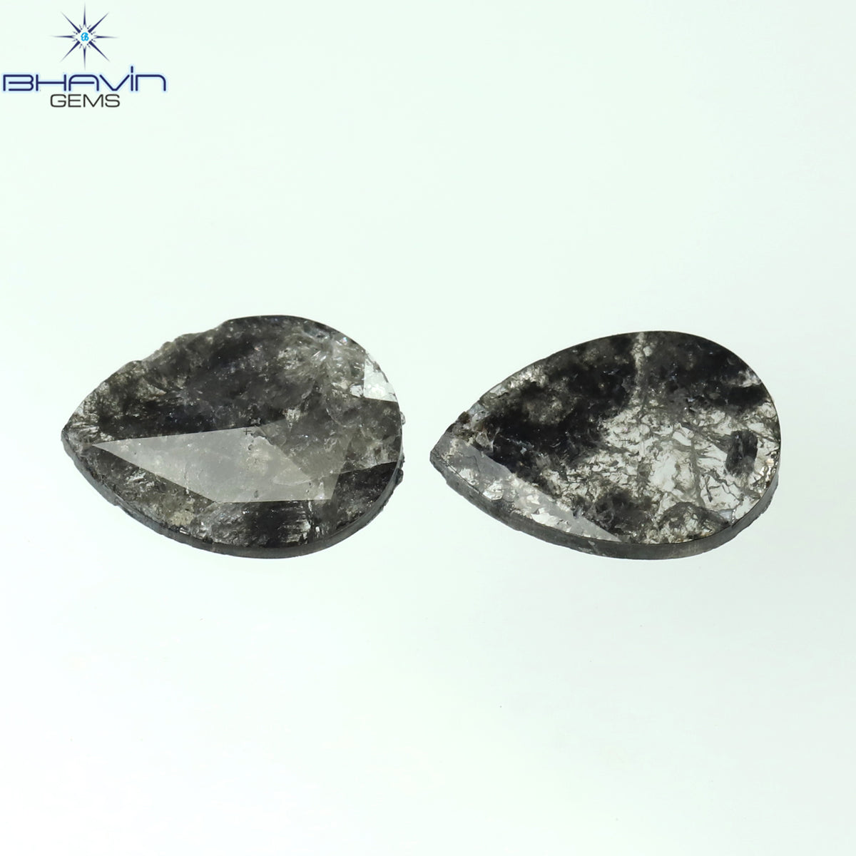 1.01 CT/2 Pcs Natural Pear Slice Diamond Salt And Pepper Color Clarity I3 (8.17 MM)