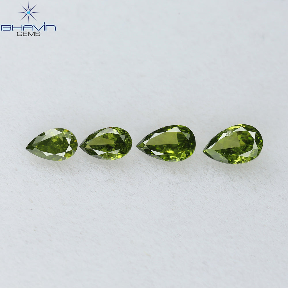 0.35 CT/4 Pcs Pear Shape Natural Diamond Green Color SI Clarity (3.91 MM)